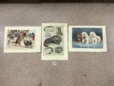 THREE UNFRAMED LOUIS WAIN PRINTS