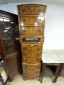 VINTAGE CHEST ON CHEST WITH A MATCHING THREE DRAWER CHEST BOTH IN BURR WALNUT
