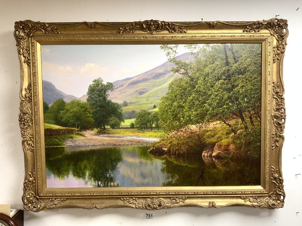 GILT FRAMED OIL - THE RIVER DERWENT LAKE DISTRICT - BY DAVID SMITH, 89 X 59CMS