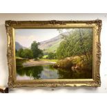 GILT FRAMED OIL - THE RIVER DERWENT LAKE DISTRICT - BY DAVID SMITH, 89 X 59CMS