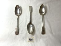 SET OF THREE VICTORIAN HALLMARKED SILVER TABLESPOONS BY SAMUEL HAYNE AND DUDLEY CATER, 22.5CMS,