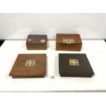 FOUR MID-CENTURY ROSENTHAL TRINKET BOXES MADE FROM OAK AND TEAK, ONE WITH A CIRCULAR PLAQUE BJORN