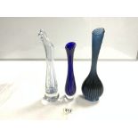 TWO 1950'S/60'S KOSTA GLASS ORCHID VASES, DESIGN VICKE LINDSTARND, 32 CMS TALLEST, AND ANOTHER