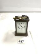 A FRENCH BRASS CARRIAGE CLOCK WITH KEY