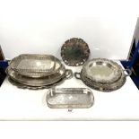 FOURTEEN SILVER-PLATED GALLERIED AND OTHER DRINKS TRAYS AND SALVERS