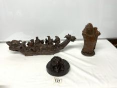 A CHINESE WOOD CARVING OF IMMORTAL WISEMEN, 22CMS, CHINESE CARVED WOODEN FIGURE, TALES OF EIGHT