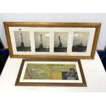 FRAMED FOUR PHOTO SERIES OF SHOREHAMS 350 FOOD CHIMNEY BEING DEMOLISHED, AND A COLOURED PRINT OF '