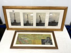 FRAMED FOUR PHOTO SERIES OF SHOREHAMS 350 FOOD CHIMNEY BEING DEMOLISHED, AND A COLOURED PRINT OF '