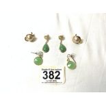 YELLOW METAL WITH STONES AND PEARL EARRINGS, THREE PAIRS