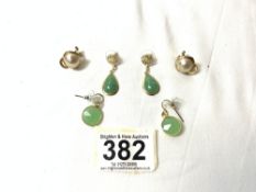 YELLOW METAL WITH STONES AND PEARL EARRINGS, THREE PAIRS