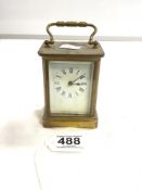 A BRASS CARRIAGE CLOCK WITH ENAMEL DIAL (A/F)