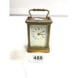 A BRASS CARRIAGE CLOCK WITH ENAMEL DIAL (A/F)