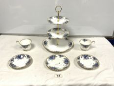 ROYAL ALBERT - MOONLIGHT ROSE CAKE STAND AND TWO CUPS AND SAUCERS