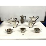 SILVER-PLATED ART DECO TEA AND COFFEE POTS, SILVER-PLATED COFFEE AND HOTWATER JUG, AND THREE