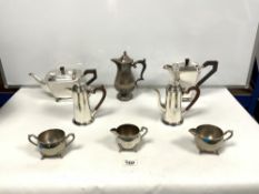 SILVER-PLATED ART DECO TEA AND COFFEE POTS, SILVER-PLATED COFFEE AND HOTWATER JUG, AND THREE
