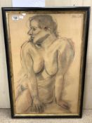 A LIFE DRAWING OF A NUDE LADY INDISTINCTLY SIGNED AND DATED, 49 X 76CMS