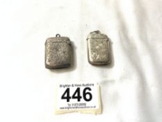 TWO SMALL HALLMARKED SILVER ENGRAVED VESTA'S, 25 GRAMS