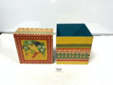 BJORN WIINBLAD FOR ILLUMS BOLIGHNS DENMARK - A BRIGHTLY PAINTED KEEPSAKE BOX WITH PORTRAIT TO LID,
