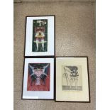 THREE FRAMED REPRODUCTION PRINTS - OF GOUACHES BY MAX WALTER SVANBERG, 1956, THE LARGEST 30 X 36