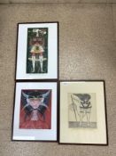 THREE FRAMED REPRODUCTION PRINTS - OF GOUACHES BY MAX WALTER SVANBERG, 1956, THE LARGEST 30 X 36