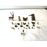 COLD-PAINTED BRONZE KINGFISHER, AND A BRONZE CHICKEN AND CHICKS, AND OTHER SMALL ANIMAL FIGURES