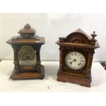 LATE VICTORIAN MAHOGANY BRASS DIAL COLUMN SUPPORT MANTLE CLOCK, AND ANOTHER 30CMS, WITH CIRCULAR