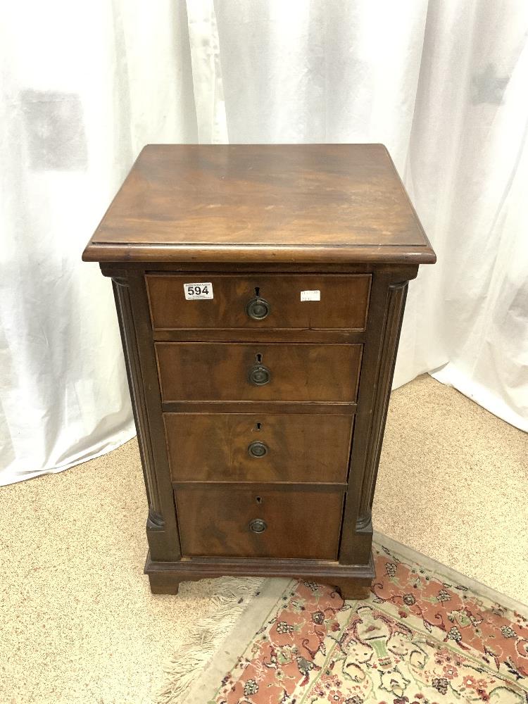 EDWARDIAN MAHOGANY PEDESTAL CHEST OF FOUR GRADUATING DRAWERS WITH CANTED CORNERS AND BRACKET FEET,