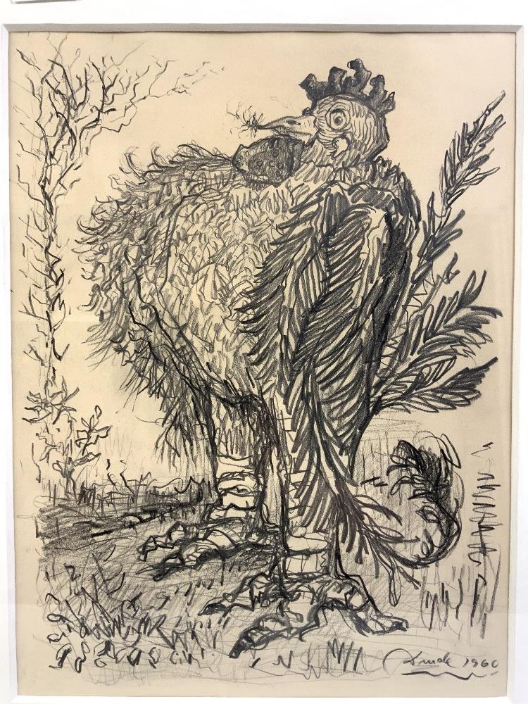 PENCIL SKETCH STUDY OF A COCKEREL SIGNED CLAUDE 1960, 28 X 38CMS - Image 2 of 5