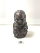 BRONZE EFFECT BUST OF SIX HEADS, 23CMS