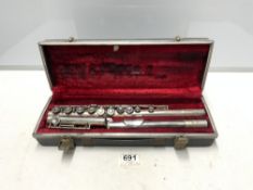 IMPERIAL BOOSEY AND HAWKES HALLMARKED SILVER FLUTE IN FITTED CASE