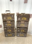 EIGHT MILITARY AMMUNITION BOXES 303 BALL M7, 762MM BALL, ETC