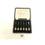 SET OF SIX DANISH STERLING-SILVER GILT AND ENAMEL TEA SPOONS BY EGON LAURIDSEN, 56 GRAMS