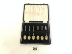SET OF SIX DANISH STERLING-SILVER GILT AND ENAMEL TEA SPOONS BY EGON LAURIDSEN, 56 GRAMS