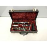 VINTAGE CLARINET IN FITTED CASE - BY HENRY SELMER PARIS FRANCE