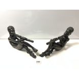 A PAIR OF 20TH CENTURY BRONZE FIGURES PLAYING THE DIDGERIDOO