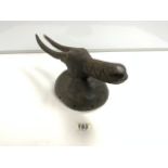 CARVED TRIBAL WOODEN HORNED ANIMALS WALL MOUNT