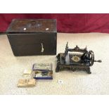 ANTIQUE S. DAVIS & CO BEAUMONT, MADE IN GERMANY, GILT DECORATED SEWING MACHINE WITH ORIGINAL BOX