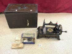 ANTIQUE S. DAVIS & CO BEAUMONT, MADE IN GERMANY, GILT DECORATED SEWING MACHINE WITH ORIGINAL BOX