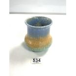 1930S RUSKIN VASE WITH ORANGE AND BLUE DECORATION 12.5CMS