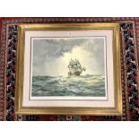 GILT FRAMED LIMITED EDITION PRINT - 'THE GALLANT MAYFLOWER' BY MONTAGUE DAWSON - SIGNED IN PENCIL BY