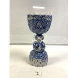 BJORN WIINBLAD BLUE AND WHITE - FLOWER LADY VASE, SIGNED ON REAR (A/F), 32CMS