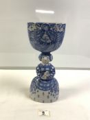 BJORN WIINBLAD BLUE AND WHITE - FLOWER LADY VASE, SIGNED ON REAR (A/F), 32CMS