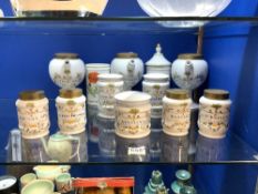 QUANTITY OF CERAMIC APOTHECARY LIDDED JARS INCLUDES LIMOGES LARGEST 22CMS