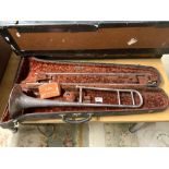 A VINTAGE SILVER-PLATED TROMBONE IN FITTED CASE - MADE BY BESSON & CO LONDON, CLASS A NEW STANDARD