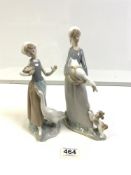TWO LLADRO FIGURINES OF GIRLS WITH GEESE, THE LARGEST 27CMS