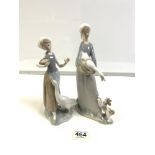 TWO LLADRO FIGURINES OF GIRLS WITH GEESE, THE LARGEST 27CMS