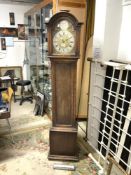 1930S OAK GRANDFATHER CLOCK WITH STEEL AND BRASS CHAPTERED DIAL