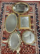 FIVE MIXED VINTAGE GILDED MIRRORS