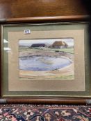 ALFRED AARON WOLMARK (1877 - 1961) SIGNED WATERCOLOUR (THE FARM POOL) FRAMED AND GLAZED, 65 X 55CMS