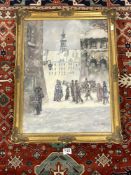 OIL ON CANVAS - FIGURES, HORSE AND CARRIAGE STREET SCENE SIGNED 'PISORSKI', 44 X 60CMS